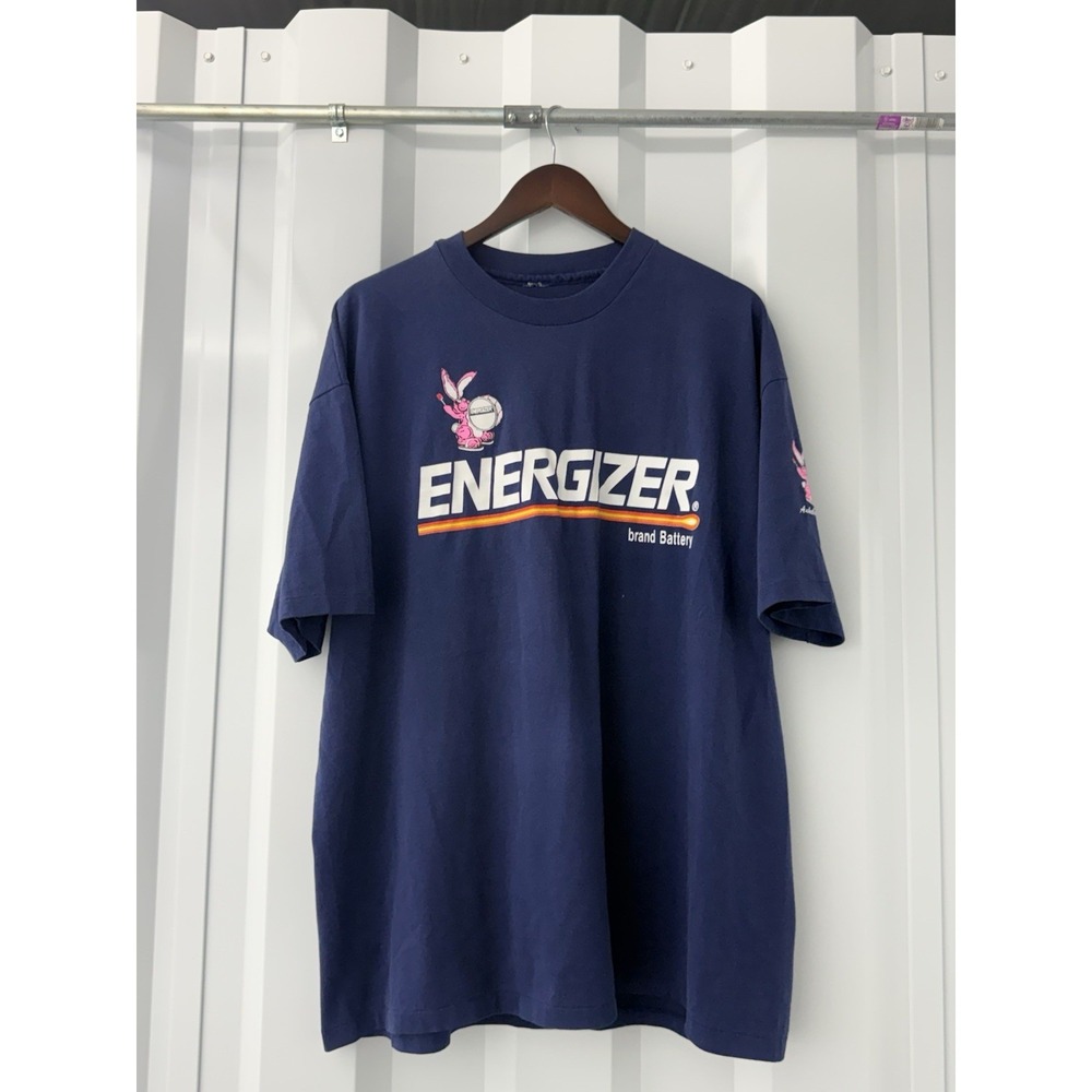 Vintage 90s Energizer Bunny T-Shirt Single Stitch Navy Blue XL/XXL Asheboro NC